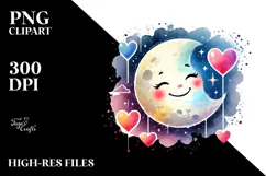 Colorful Smiling Moon with Hearts PNG Product Image 2