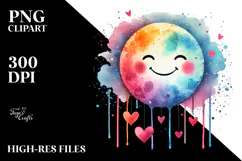 Colorful Smiling Moon with Hearts PNG Product Image 2