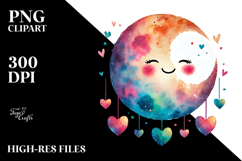 Colorful Smiling Moon with Hearts PNG Product Image 2