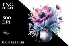 Vibrant Anemone Pot Watercolor Clipart Product Image 3