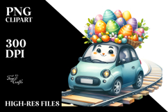 Bunny with Car and Easter Eggs, PNG Product Image 2