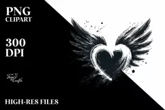 Simple Heart with Wings and Crown, PNG Product Image 2