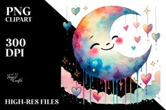 Smiling Half Moon with Hearts PNG Product Image 2