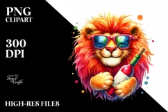Vibrant Watercolor Funny Cute Lion Sublimation Clipart Product Image 1