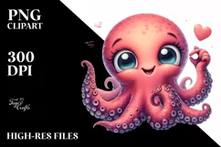 Funny Octopus Love Sign Watercolor Clipart Product Image 3