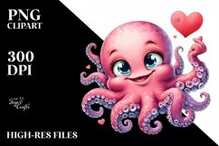 Funny Octopus Love Sign Watercolor Clipart Product Image 3
