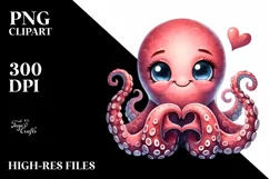 Funny Octopus Love Sign Watercolor Clipart Product Image 3
