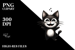 Funny Simple Image with Black Cat Bat PNG Product Image 2