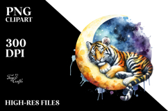 Vibrant Tiger Sleeping on the Moon, PNG Product Image 2