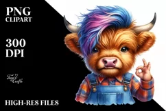Agressive Highland Cow in Jeans, Transparent PNG Product Image 1