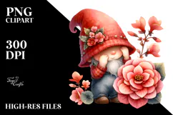 Cute GNOME with Begonia PNG Product Image 2