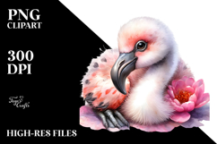 Adorned Baby Flamingo Watercolor PNG Product Image 2