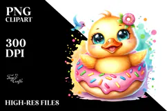 Baby Duck with Donut, Smiling Cute PNG Product Image 2