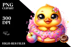 Baby Duck with Donut, Smiling Cute PNG Product Image 2