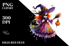 Witch Dressed for Halloween with Pumpkin PNG Product Image 2