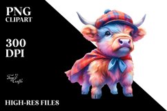 Colorful Baby Highland Cow Hero PNG Product Image 3