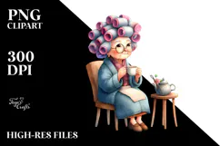 Old Lady Watercolor Character with Hair Curlers | Clipart Product Image 2