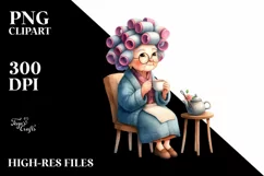 Old Lady Watercolor Character with Hair Curlers | Clipart Product Image 3