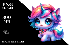 Vibrant Drawing of Baby Unicorn with Floral Wreath PNG Product Image 2