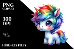 Vibrant Drawing of Baby Unicorn with Floral Wreath PNG Product Image 2