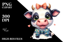 Expressive Cow with Bow Tie, Cartoon PNG Product Image 2