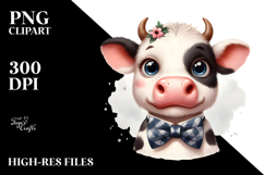 Expressive Cow with Bow Tie, Cartoon PNG Product Image 2