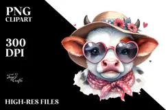Cute Baby Cow with Hat and Sunglasses, High-Resolution PNG Product Image 2