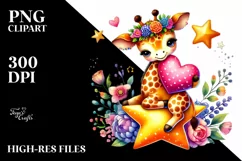 Colorful Cute Boho Giraffe Sitting on a Star PNG Product Image 2