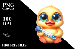 Vibrant Watercolor Crazy Eyes Cute Baby Duck PNG Product Image 2