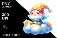 watercolor cute baby gnome on a lofty cloud Product Image 2