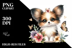 Cute Big Eyes Papillon Watercolor Splash Clipart Product Image 3