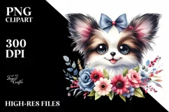 Cute Big Eyes Papillon Watercolor Splash Clipart Product Image 1
