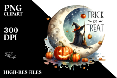 Washed Watercolor Style Retro Halloween Moon Pumkins PNG Product Image 2