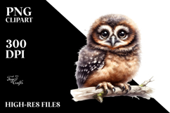 Adorable Baby Owl Watercolor PNG Product Image 2