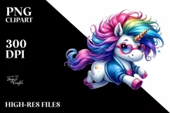 Colorful Baby Unicorn Running PNG Product Image 1