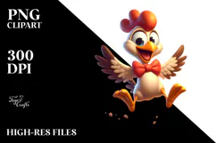Goofy Cartoon Chicken in Bow Tie PNG Product Image 2