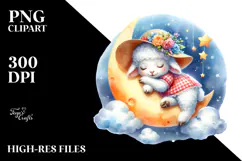 Cute Baby Lamb Sleeping on the Moon PNG Product Image 2