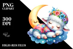 Cute Baby Lamb Sleeping on the Moon PNG Product Image 2