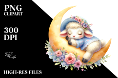 Cute Baby Lamb Sleeping on the Moon PNG Product Image 2