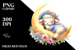 Cute Baby Lamb Sleeping on the Moon PNG Product Image 2