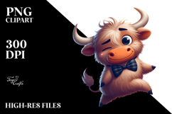 Dancing Highland Cow with Bow Tie, Playful PNG Product Image 2