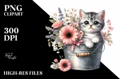 Cute Baby Cat with Flowers PNG Product Image 3