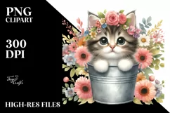 Cute Baby Cat with Flowers PNG Product Image 1