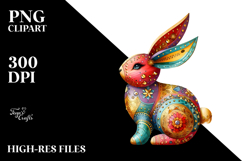 Cute Bunny Made of Wood with Gold Accents PNG Product Image 2