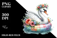 Watercolor Young Swan,Flower Wreath Clipart Product Image 1