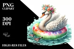 Watercolor Young Swan,Flower Wreath Clipart Product Image 3