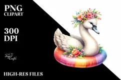 Watercolor Young Swan,Flower Wreath Clipart Product Image 1