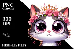 Cute Kitten with Flower Crown, PNG Art Product Image 2