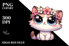 Cute Kitten with Flower Crown, PNG Art Product Image 2
