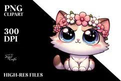 Cute Kitten with Flower Crown, PNG Art Product Image 2